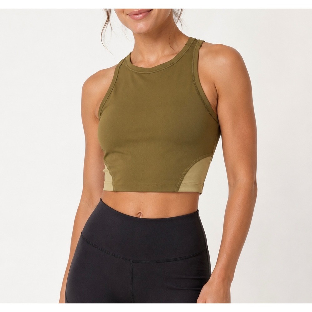 On Running Crop Tank‎ Top Studio High Neck Olive Green XS